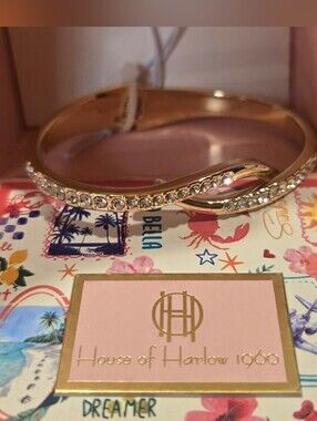 House of Harlow 1960  Crystal Infinity Bracelet Goldtone NIB